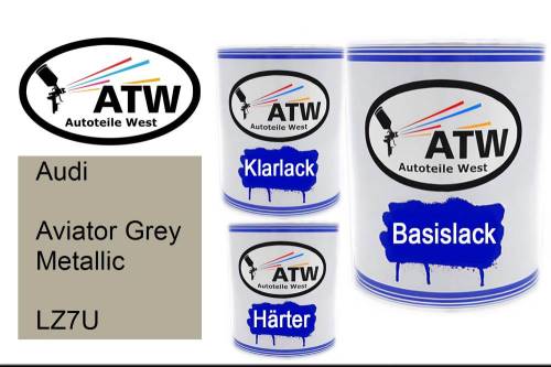 Audi, Aviator Grey Metallic, LZ7U: 1L Lackdose + 1L Klarlack + 500ml Härter - Set, von ATW Autoteile West.